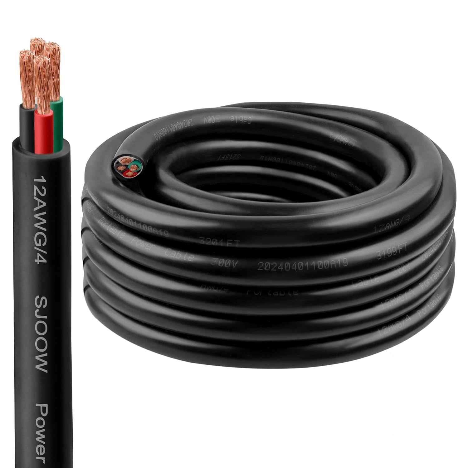 12/4 SJOOW Wire 25FT - Heavy-Duty 12 AWG Portable Cable