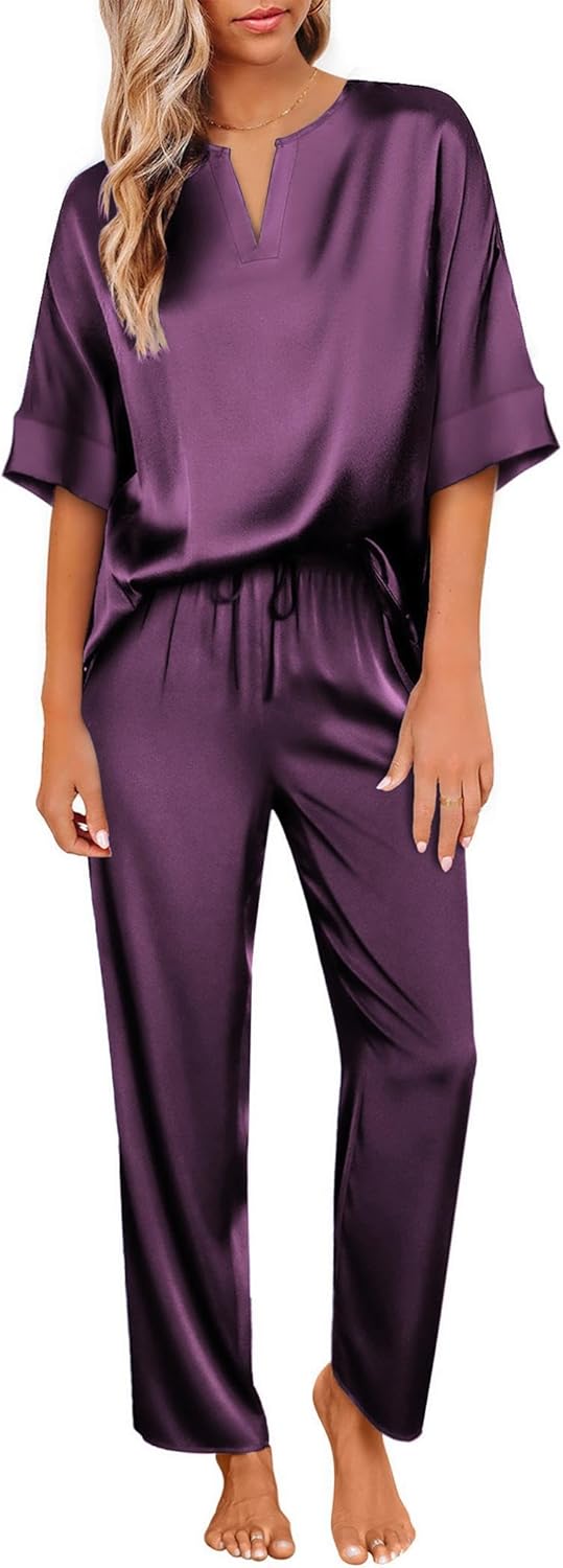 Ekouaer Satin Pajama Set for Women - Luxurious Silk Loungewear