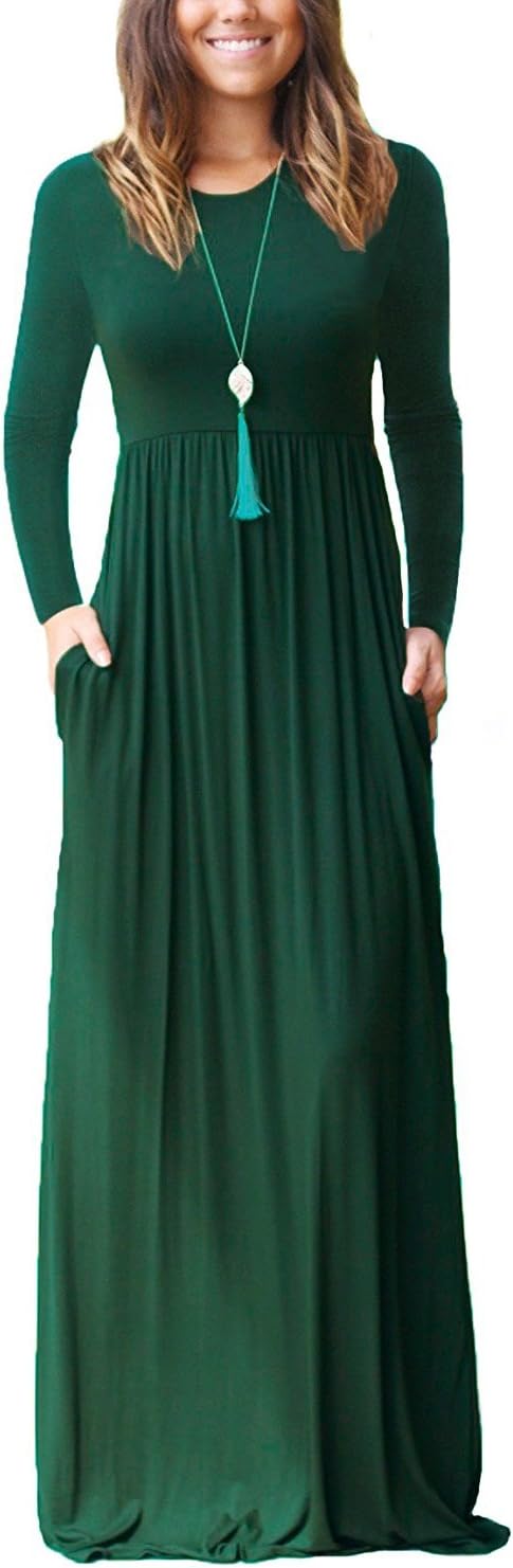 GRECERELLE Women Long Sleeve Casual Maxi Dress with Pockets