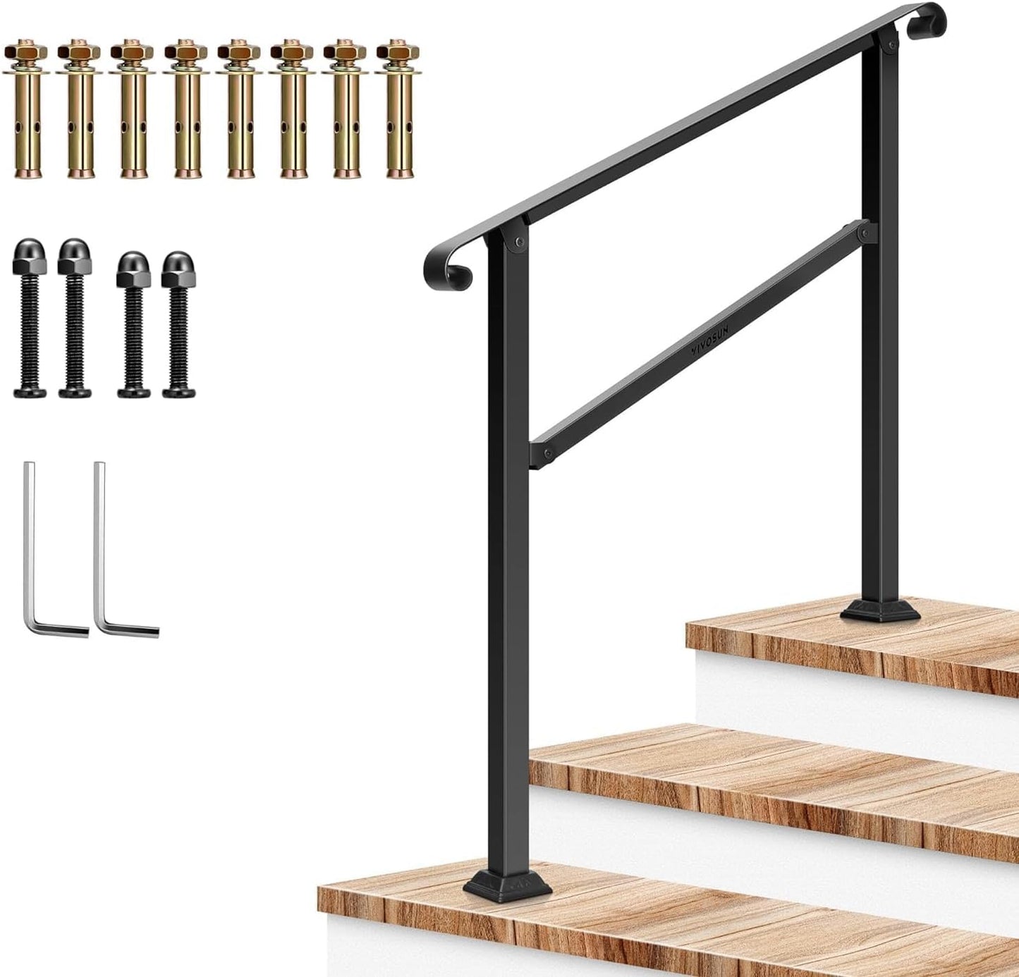 VIVOSUN Outdoor Handrail for 3 Step Stair Railing, Black