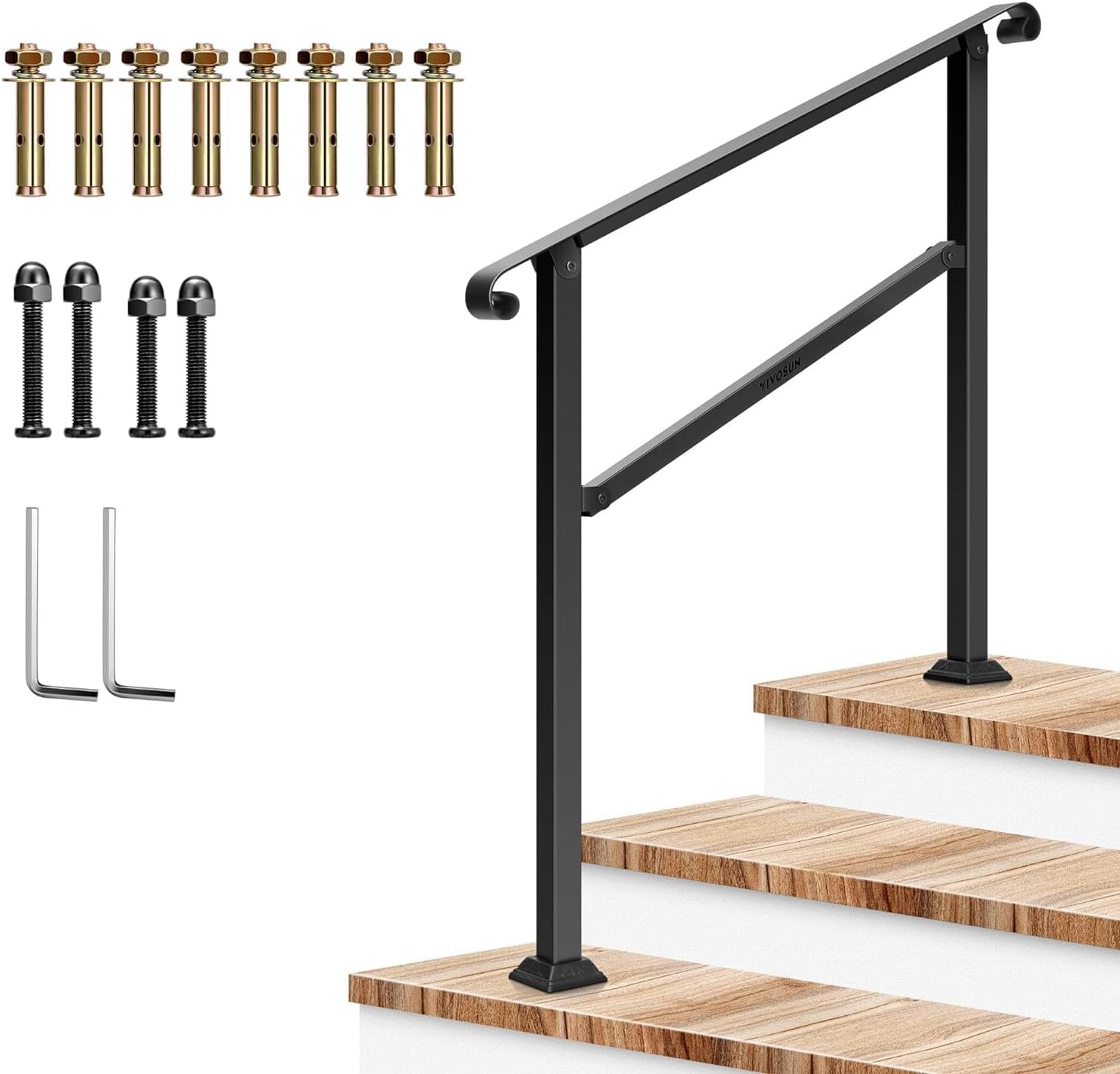 VIVOSUN Outdoor Handrail for 3 Step Stair Railing, Black