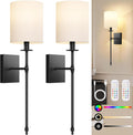 27 Inch Black Battery Operated Wall Sconces Set of 2 - Rechargeable