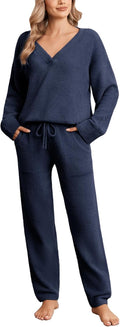 Snuggle Sac Pajamas for Women Set V Neck Ultra Soft Fuzzy Lounge