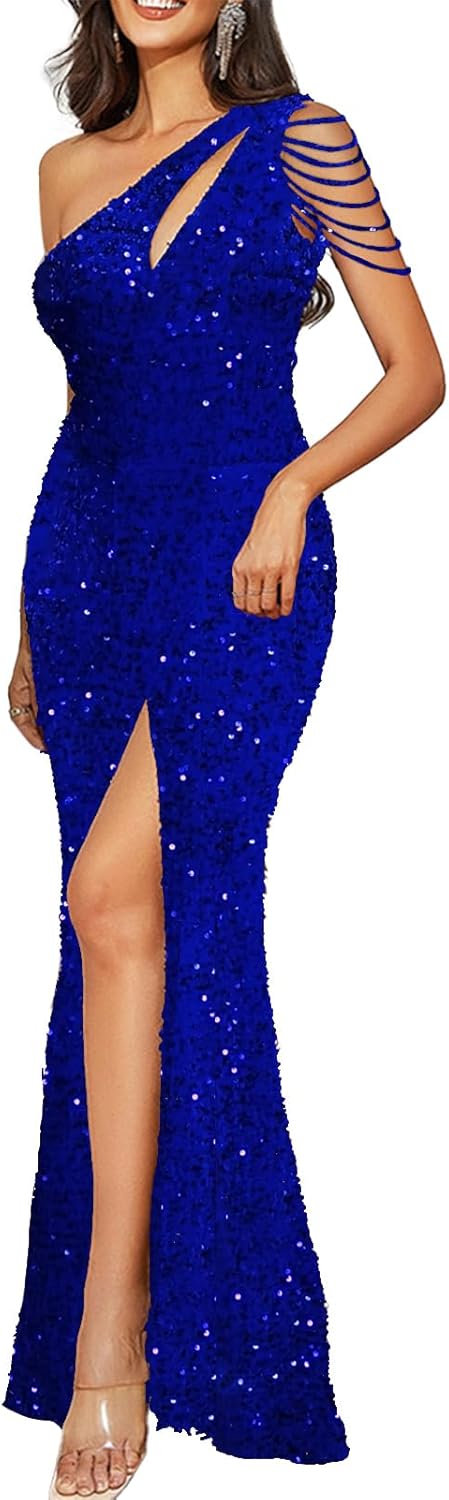 Elegant One Shoulder Sequin Mermaid Bodycon Evening Dress