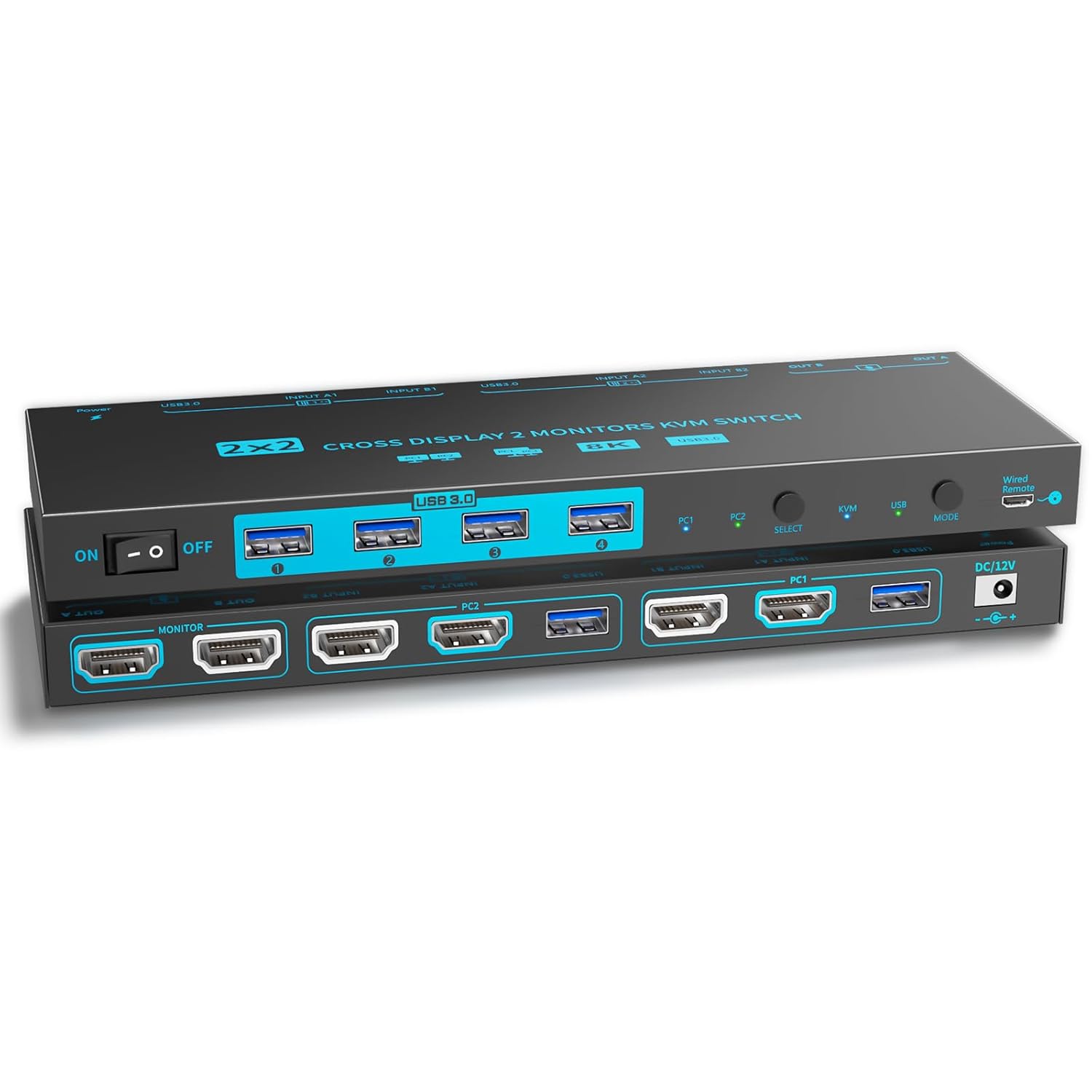 8K Dual Monitor KVM Switch for 2 Computers with USB 3.0 Support