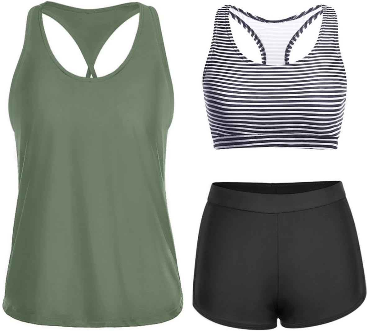 Yonique 3 Piece Athletic Tankini Swimsuits for Women with Shorts