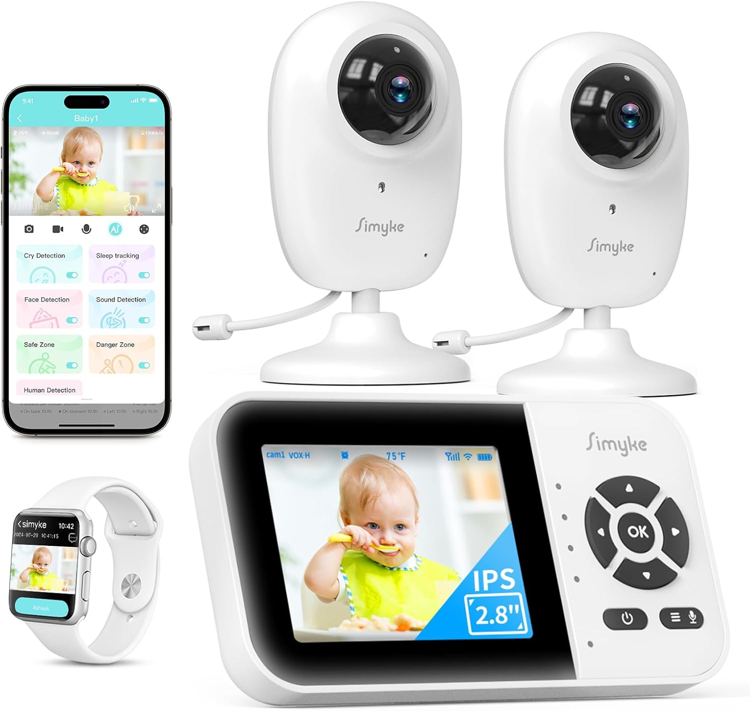 Smart Baby Monitor with 2 Cameras and Night Vision Features