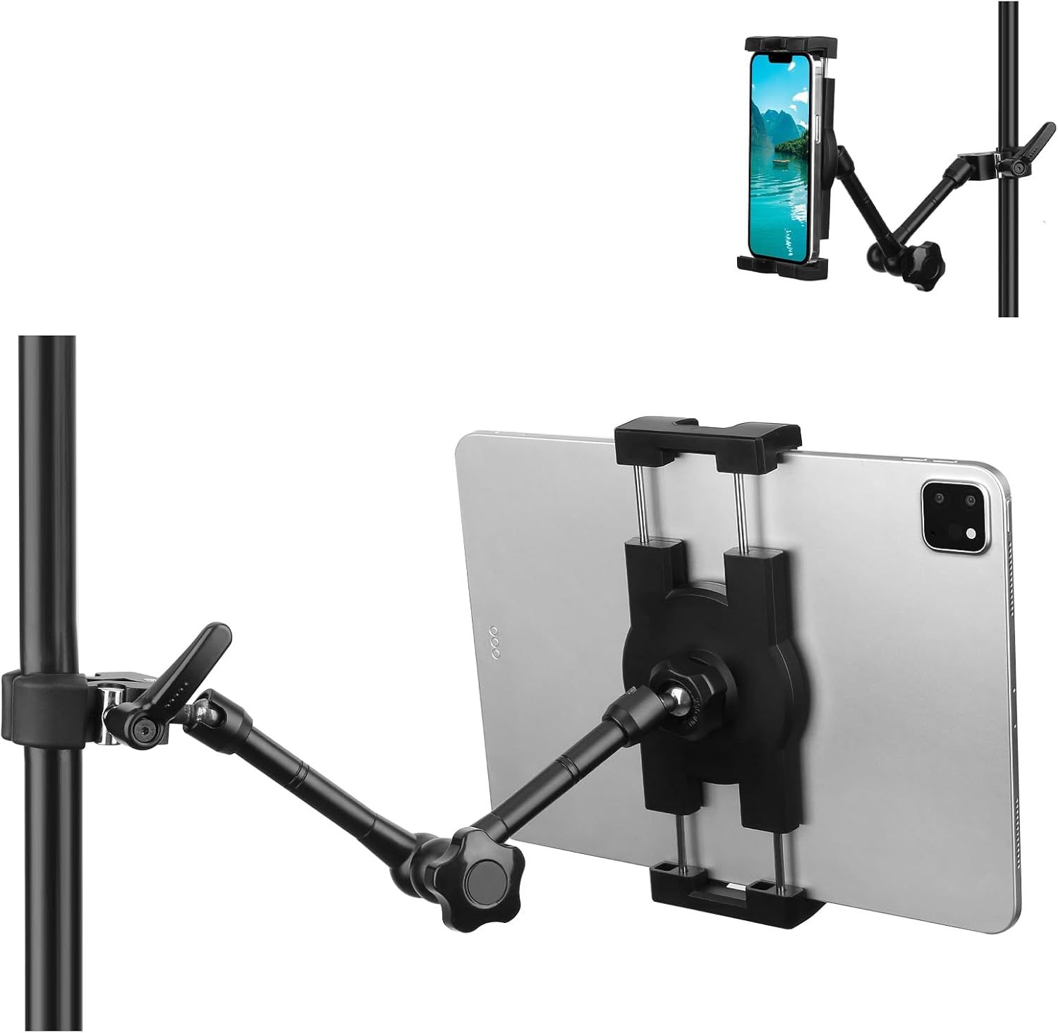 iPad Holder for Microphone Stand with 360 Adjustable Arm