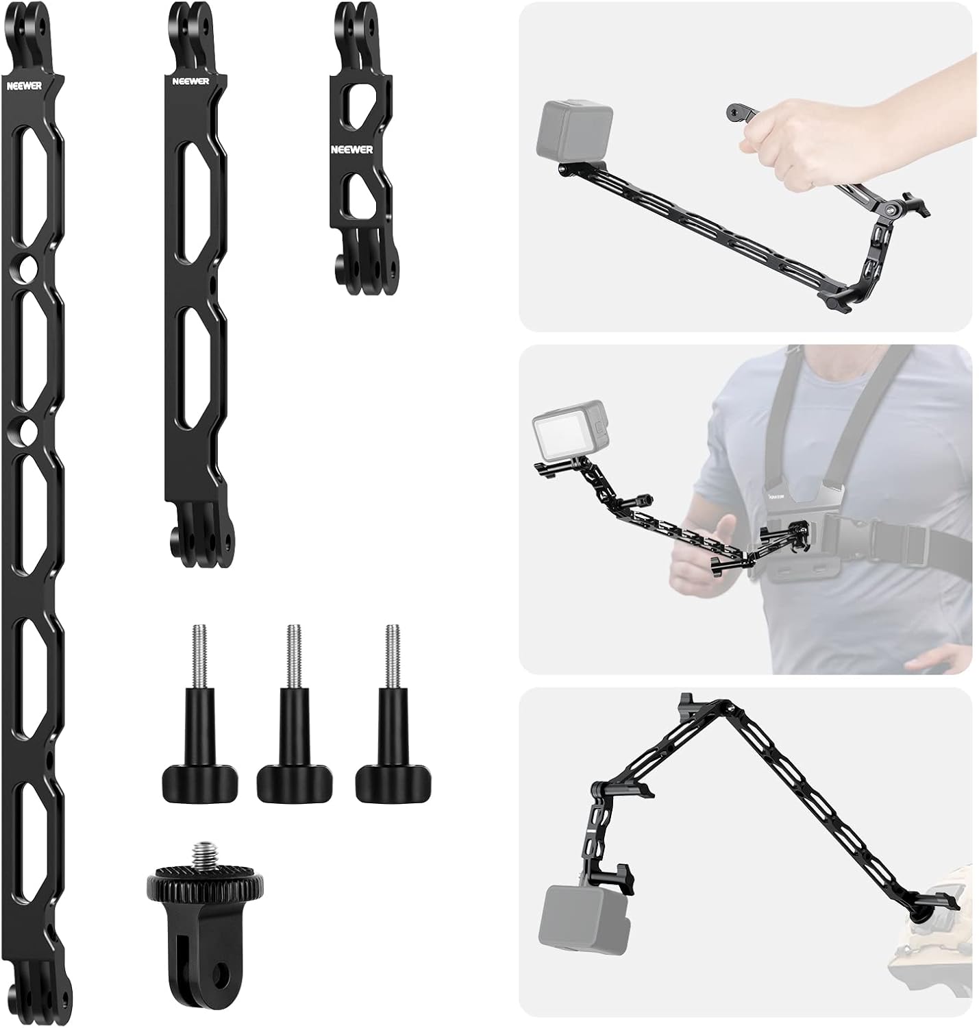 NEEWER Aluminum Extension Arm Set for Action Cameras - Extend Your Reach!