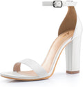 4in White Heels for Women Ankle Strap Open Toe Strappy Buckle Sandals
