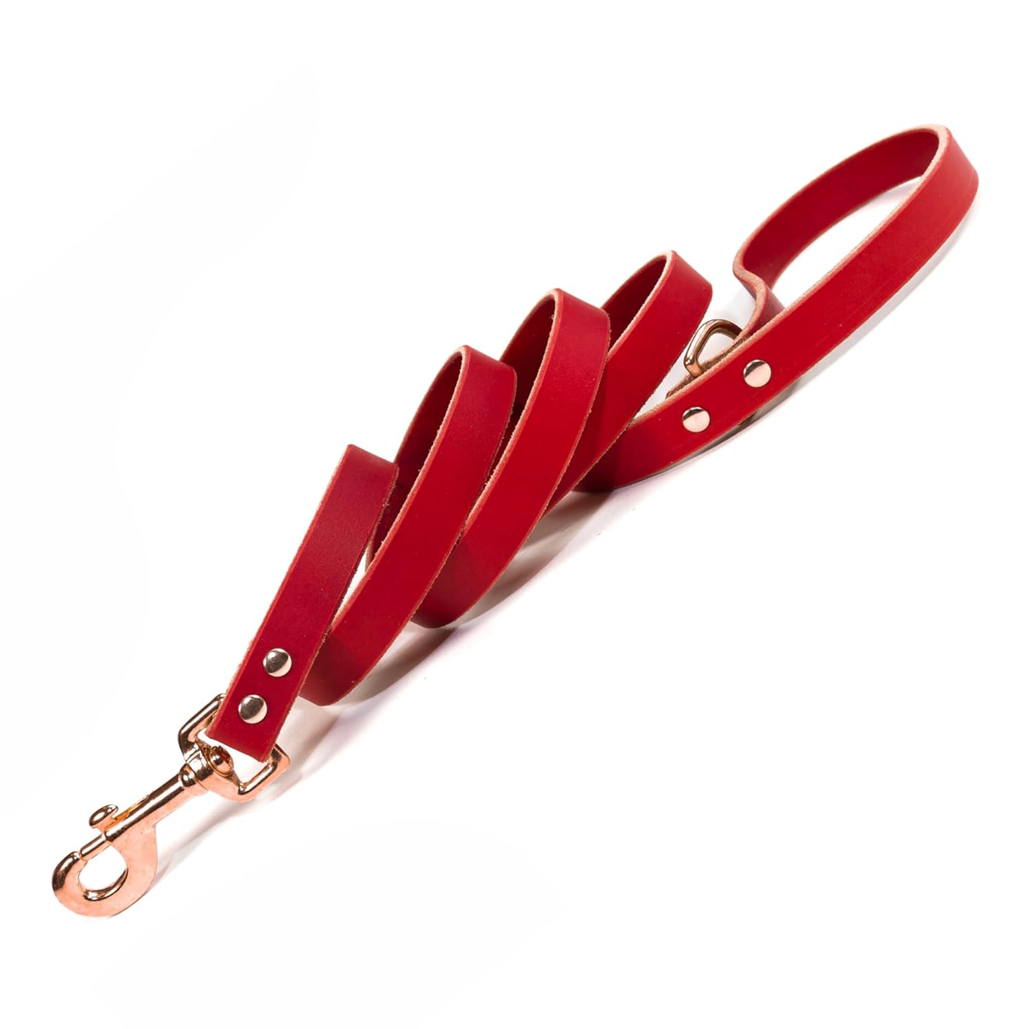 Handmade Bridle Leather Dog Leash with Copper/Rose Gold Hardware
