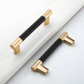 3.75 in Hole Center Black and Gold Knurled Cabinet Handles - Solid