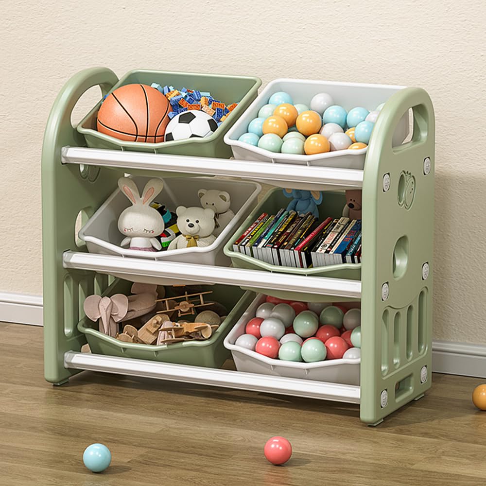 Toy Storage Organizer 3-Tier Rack with 6 Bins for Kids Rooms