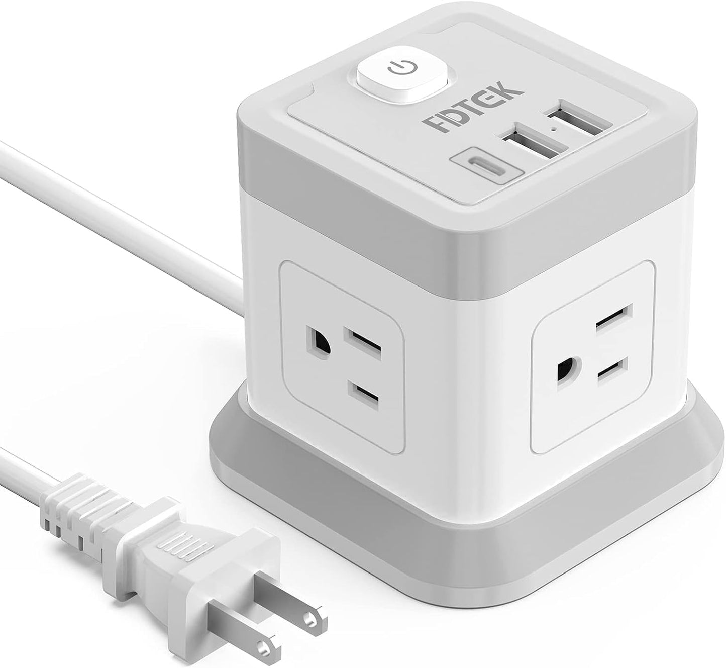 FDTEK 2-Prong Power Strip with USB - 4 Outlets 3 USB - Compact & Safe