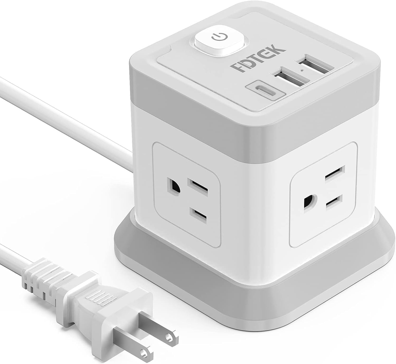 FDTEK 2-Prong Power Strip with USB - 4 Outlets 3 USB - Compact & Safe