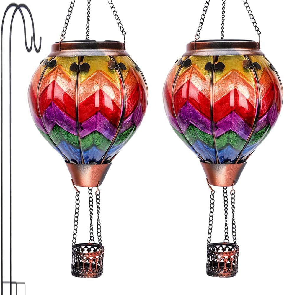 2PCS Glass Hot Air Balloon Solar Lanterns for Outdoor Decor