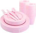 KIRE Pink Disposable Plates 150 Piece Party Set - Elegant Pastel