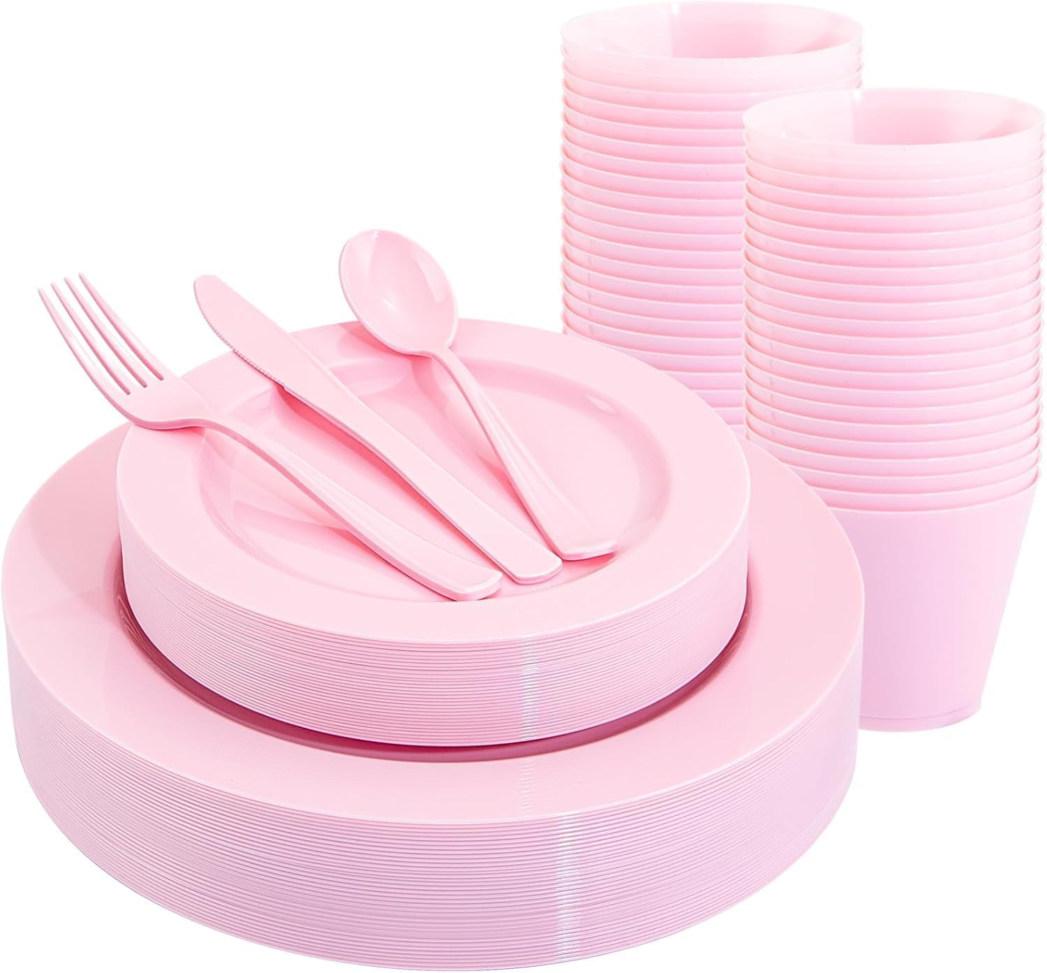 KIRE 150 Pieces Pink Plastic Plates Disposable for Events