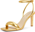 Modatope Womens Gold Heels Square Open Toe Strappy Sandals - Chic 8cm