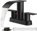 FORIOUS Matte Black Bathroom Sink Faucet Waterfall - 4 in Centerset