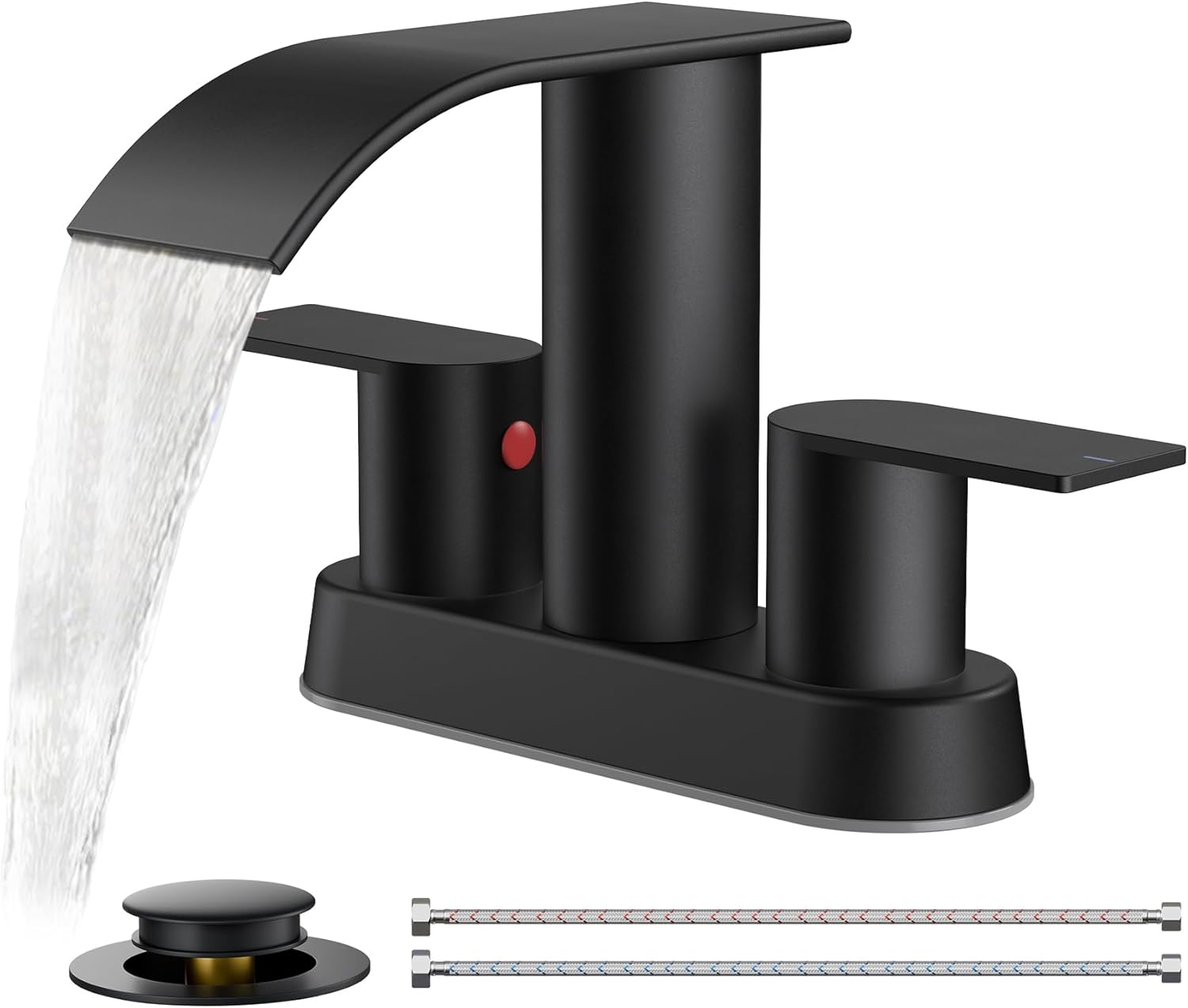 FORIOUS Matte Black Bathroom Sink Faucet with Metal Drain