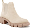 Nude Leather Lug Sole Platform Ankle Booties for Women - Chunky Heel