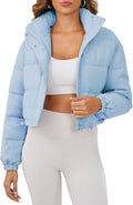 Women's Cropped Puffer Jacket with Stand Collar - Cozy Quilted Zip