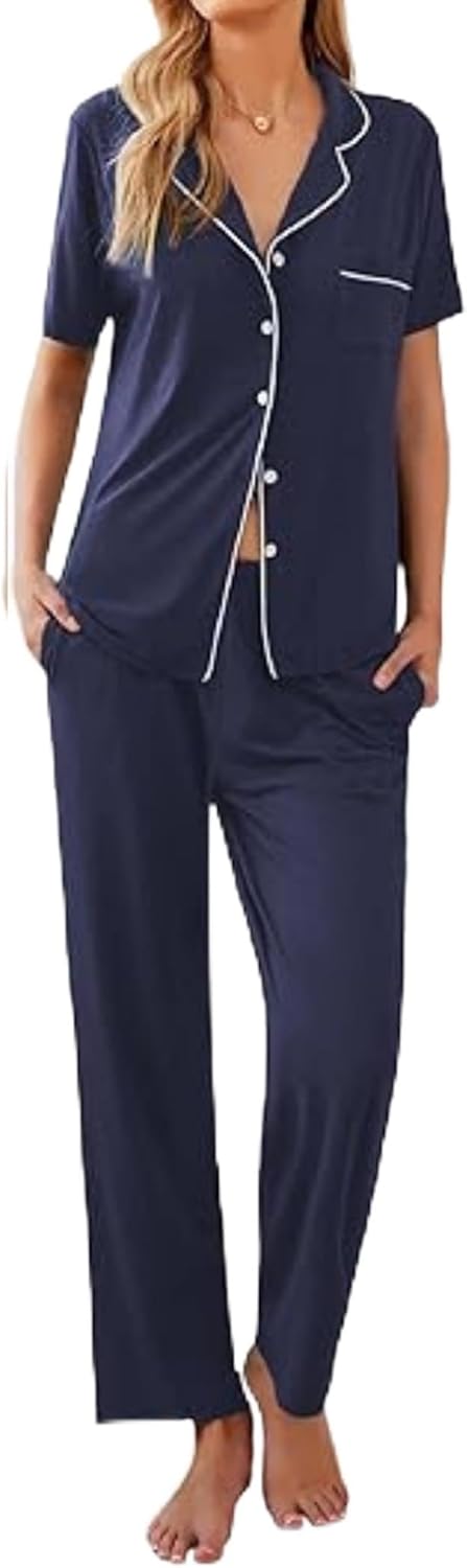 Ekouaer Women Pajamas Set Soft Button Down Sleepwear Pjs
