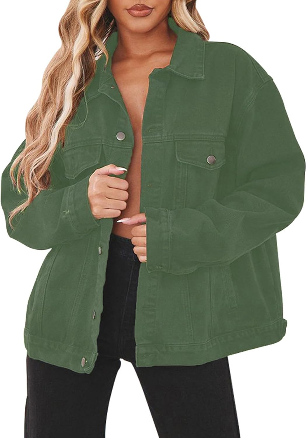Distressed Jean Jacket for Women Oversized Denim Trucker Coat