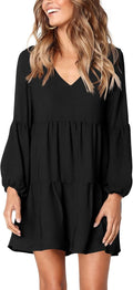 Womens Tunic Dress V Neck Long Sleeve Swing - Casual Flowy Fit