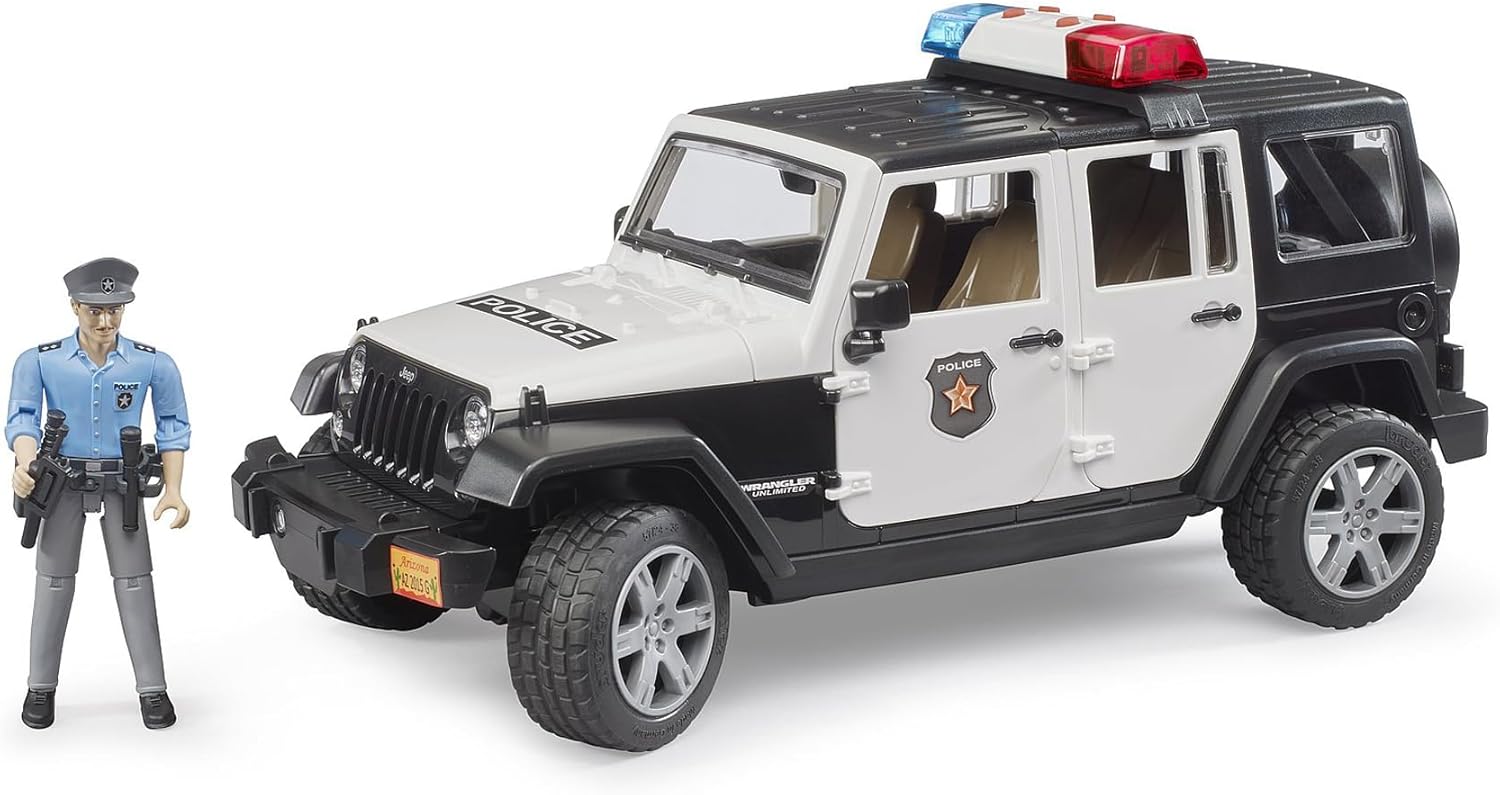 Bruder Jeep Rubicon Police Car with Light Skin Policeman Figure