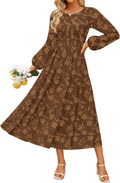 ZESICA Women's Fall Boho Floral Midi Dress - Flowy, Warm Style