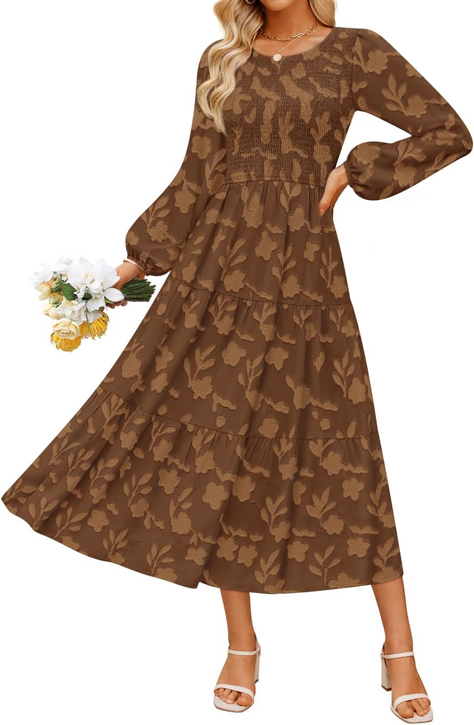 ZESICA Women's Fall Boho Floral Midi Dress for Any Occasion