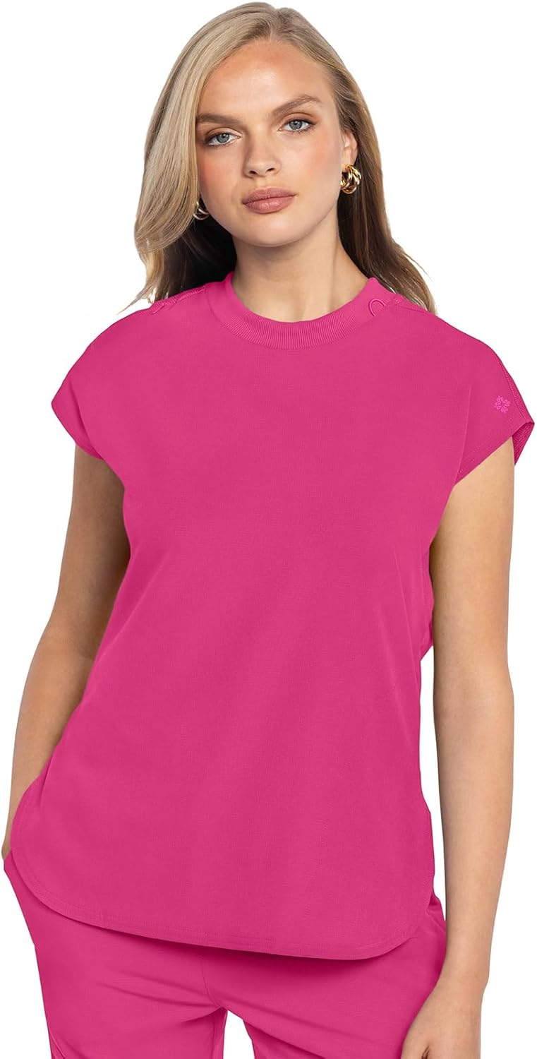 Med Couture Women's Round Neck Tuckable Scrub Top with Pockets
