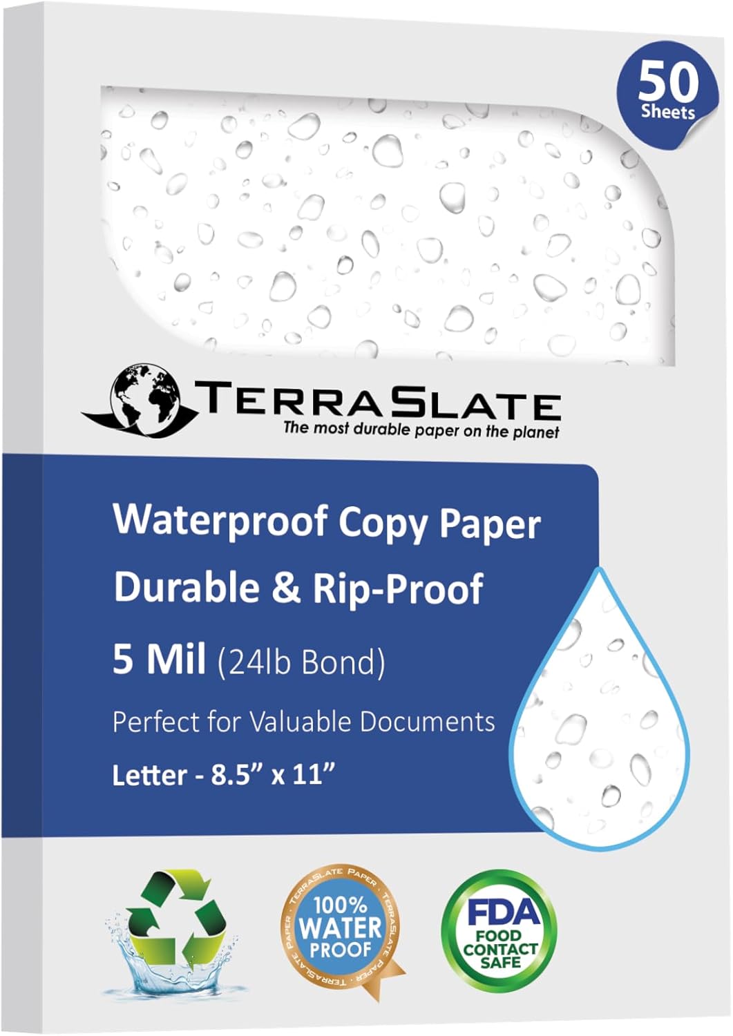 TerraSlate Waterproof Paper 8.5 x 11 for Laser Printers