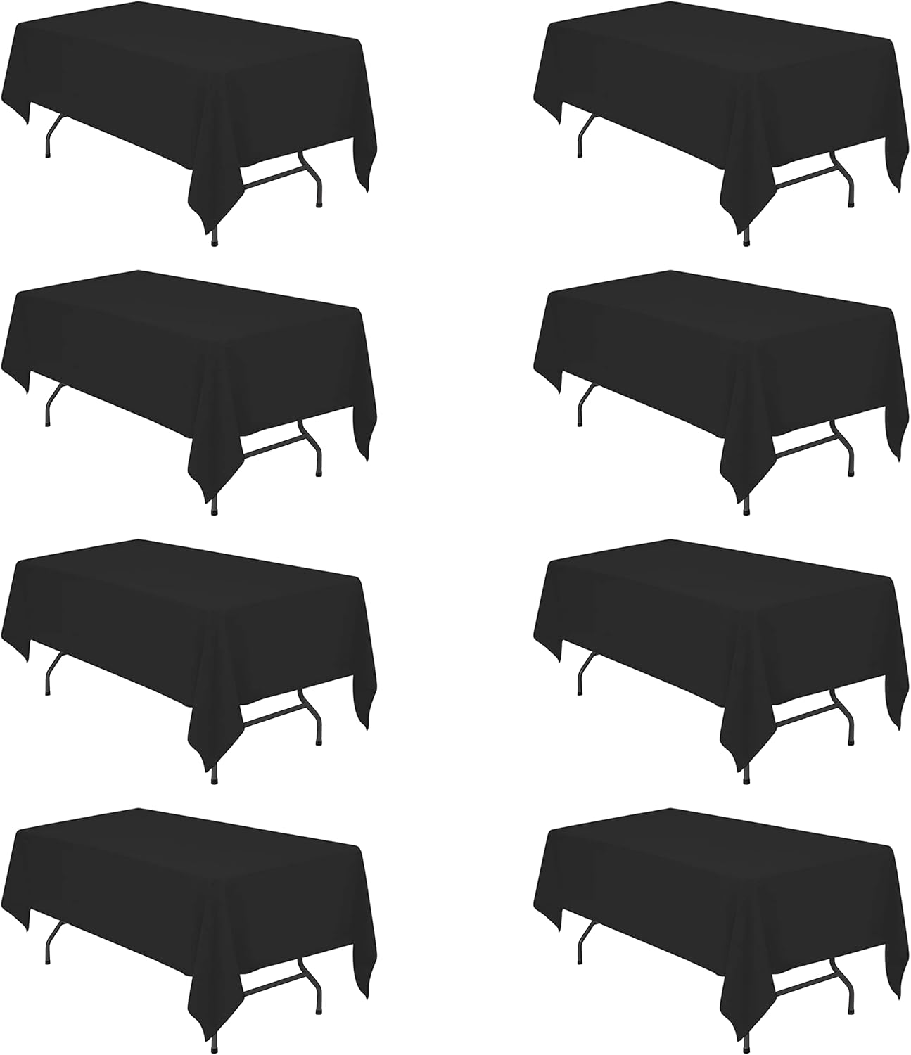 8 Pack Black Tablecloths for 6 Foot Rectangle Tables - Elegant Covers
