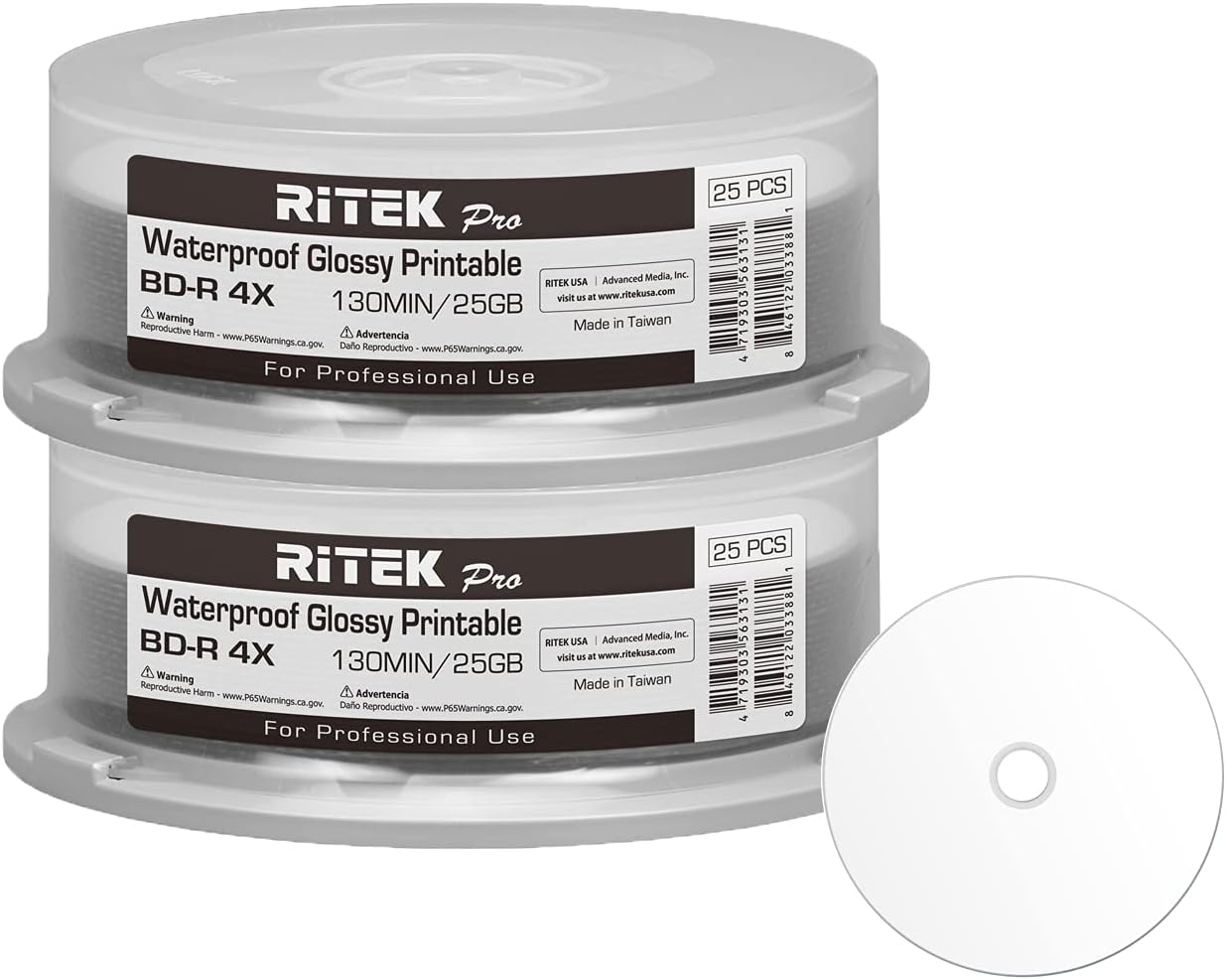 Ritek Pro BD-R 25GB 4X Blank Recordable Discs - 50 Pack
