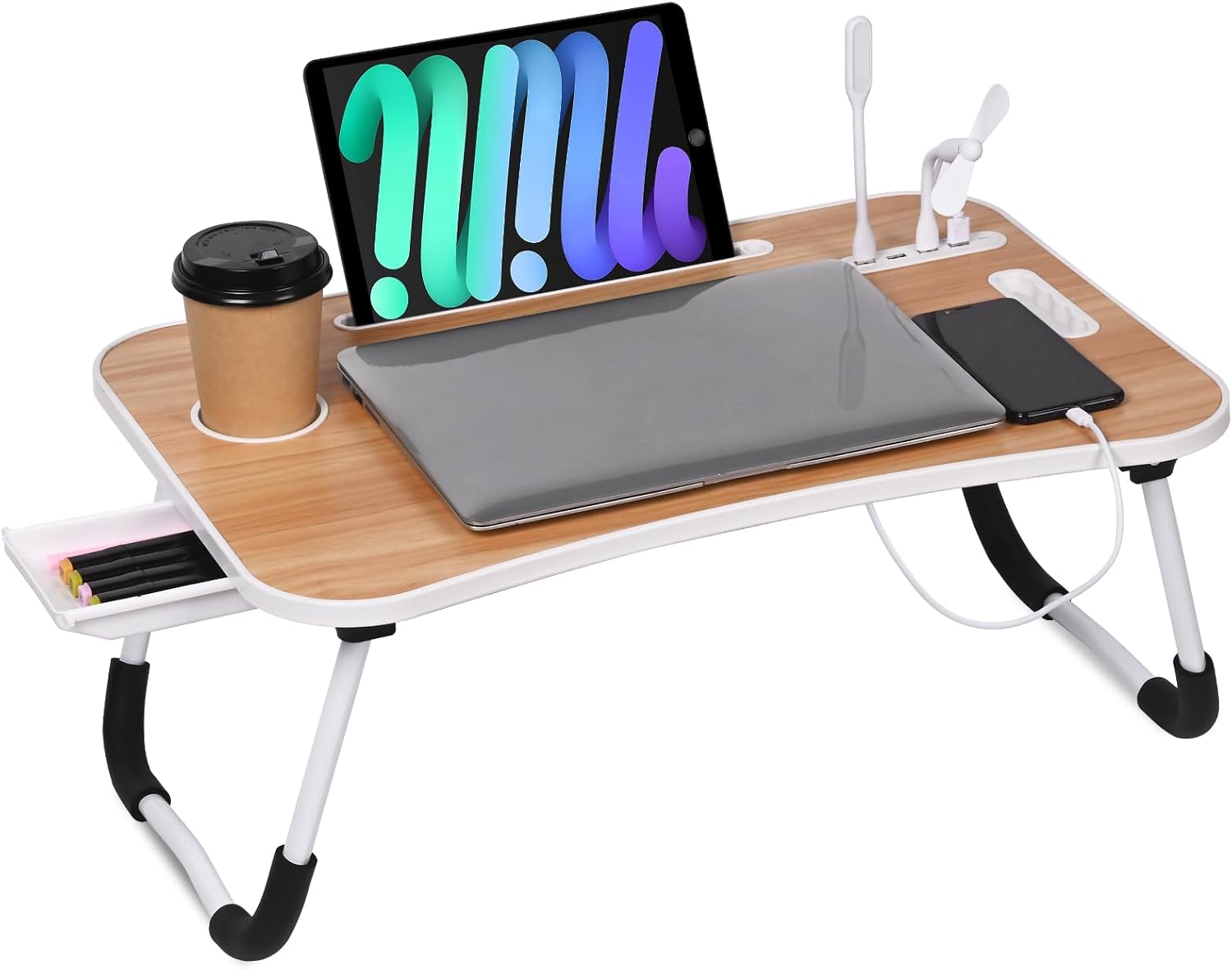 Foldable Lap Desk with Storage & USB Ports - Versatile Bed Tray