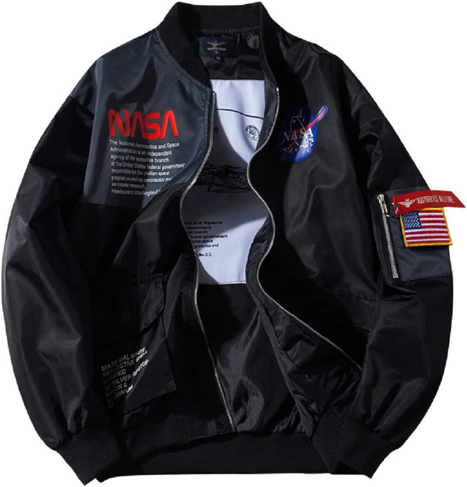 CORIRESHA Mens Apollo NASA Patches Slim Fit Bomber Jacket
