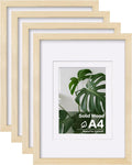 A4 Picture Frames Set of 4 Solid Wood with Plexiglass - Oak