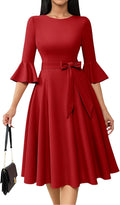 Women's Church Bell Sleeve Vintage Midi Dress - Flattering A-Line