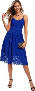 Atnlewhi Womens Spaghetti Strap V Neck Lace A Line Dress (Style 7FL3)