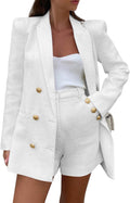 Womens 2 Piece Tweed Blazer Shorts Set - Double Breasted Tailoring