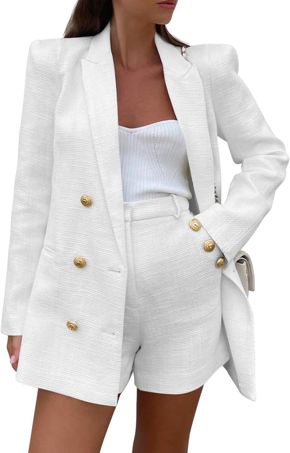 Cicy Bell Womens 2 Piece Tweed Blazer Shorts Sets for Business
