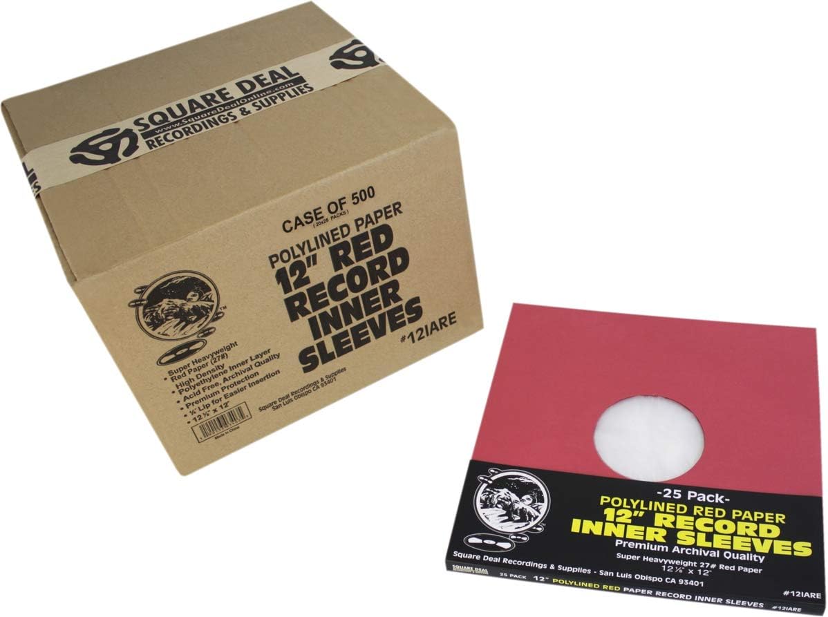 12 Premium Red Polylined Record Inner Sleeves for Archival Use