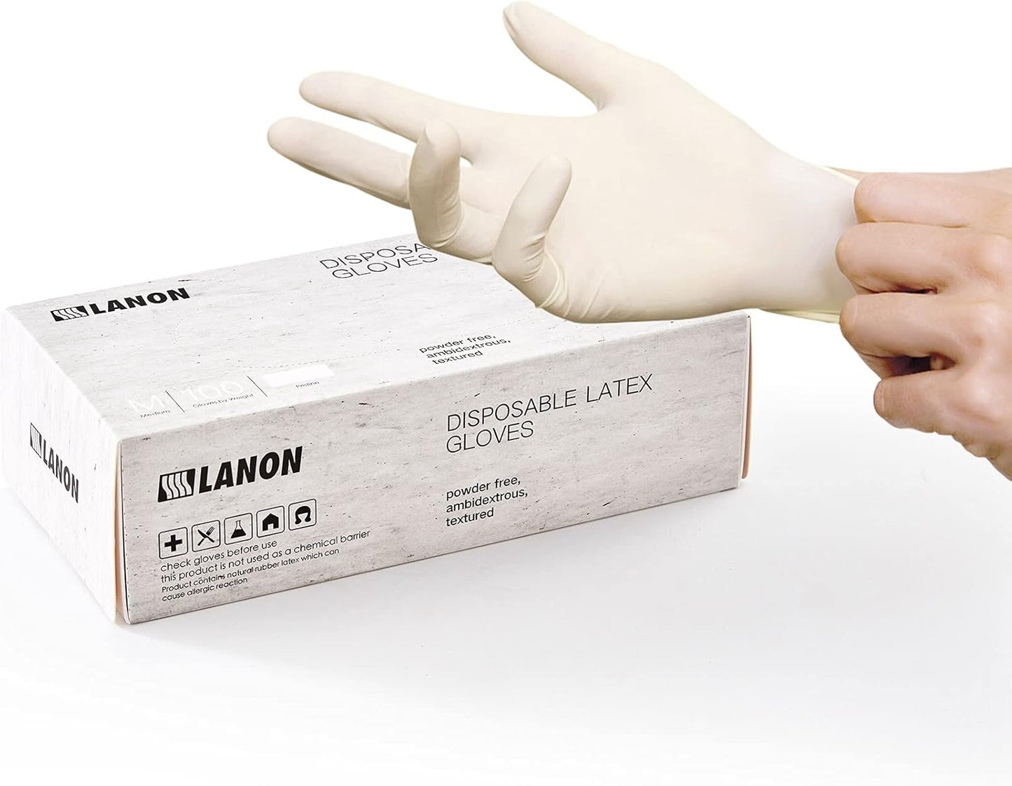 LANON 5 mil Latex Gloves, Food-Contact Grade, Texture, Medium - Ultimate Protection