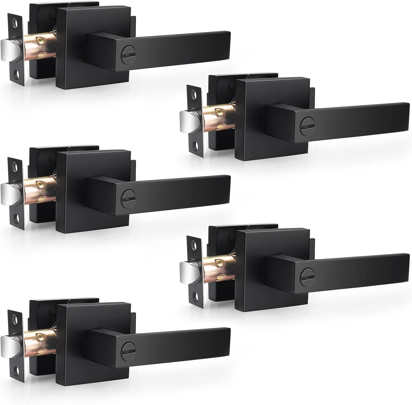 Probrico 5 Pack Square Privacy Levers in Matte Black Finish