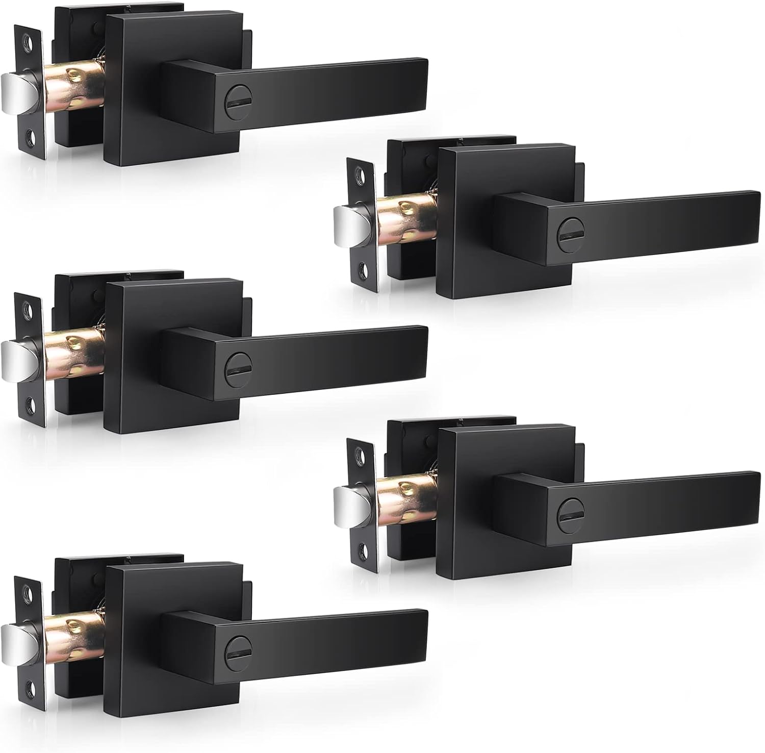 Probrico 5 Pack Square Privacy Levers in Matte Black Finish
