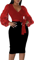 Semi Formal Church Dresses for Women - Bishop Sleeve V-Neck Midi