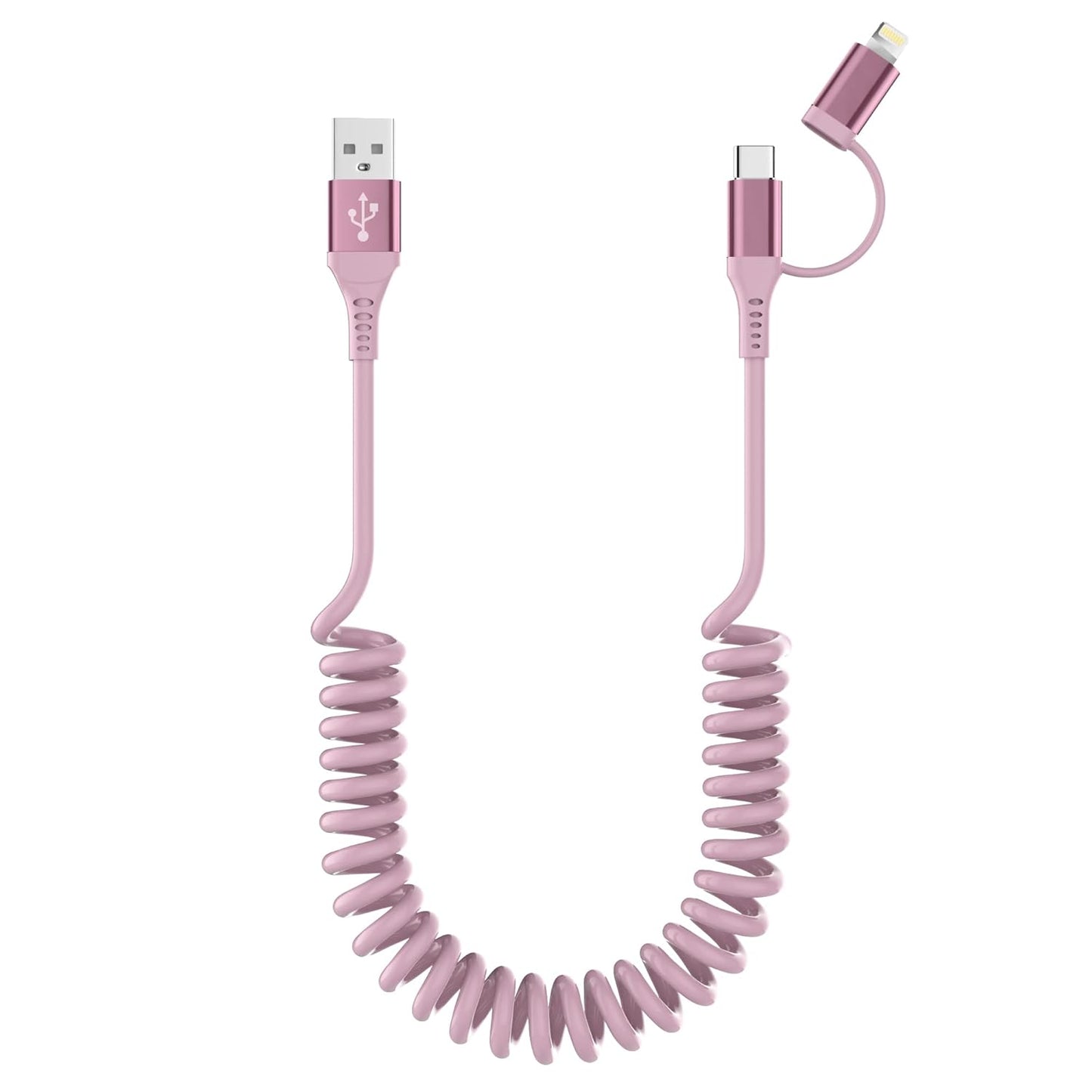 2-in-1 Coiled Lightning Cable Pink - MFi Certified & Fast Charging